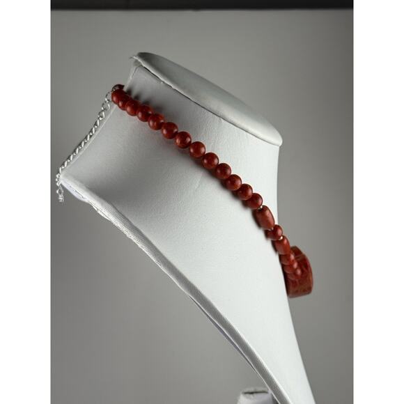 GSJ Coral Heart Beaded 16"-18.5" Sterling Silver Clasp Necklace - Picture 11 of 12